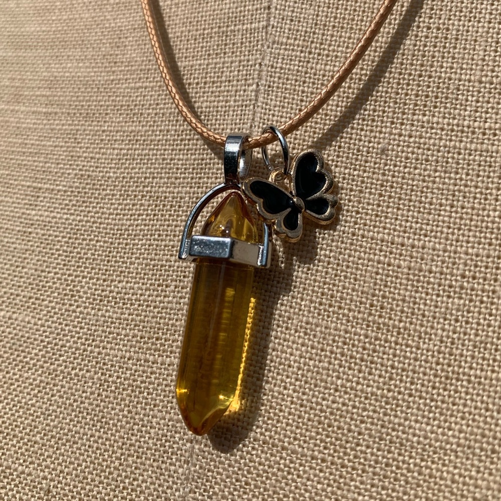 Handmade Honey Resin Dagger Crystal Amulet Necklace & Butterfly Charm - Picture 4 of 9